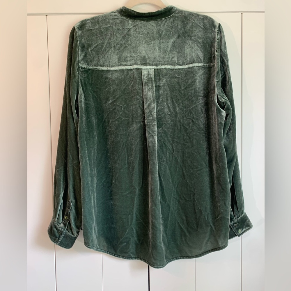 Eileen Fisher Velvet Band Collar Long Shirt Green Size LP Large Petite - Picture 4 of 5